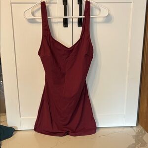 Solid Burgundy One-Piece Swimsuit shorts